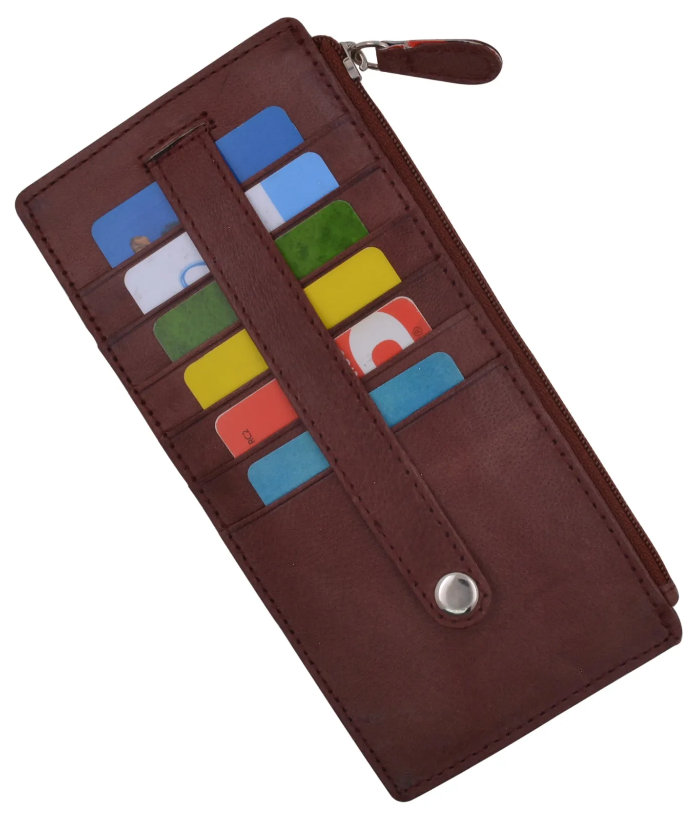 Leather All in One Card Case Holder Slim Wallet With a Card Protection Strap by Marshal