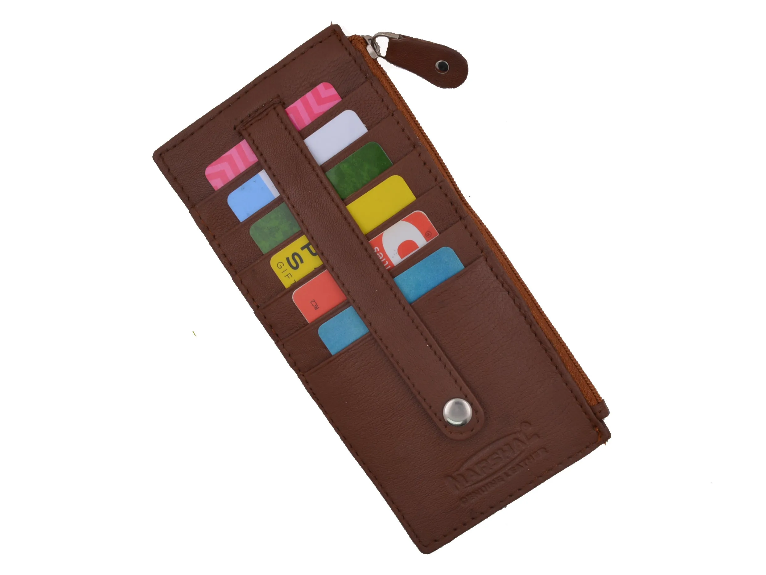 Leather All in One Card Case Holder Slim Wallet With a Card Protection Strap by Marshal