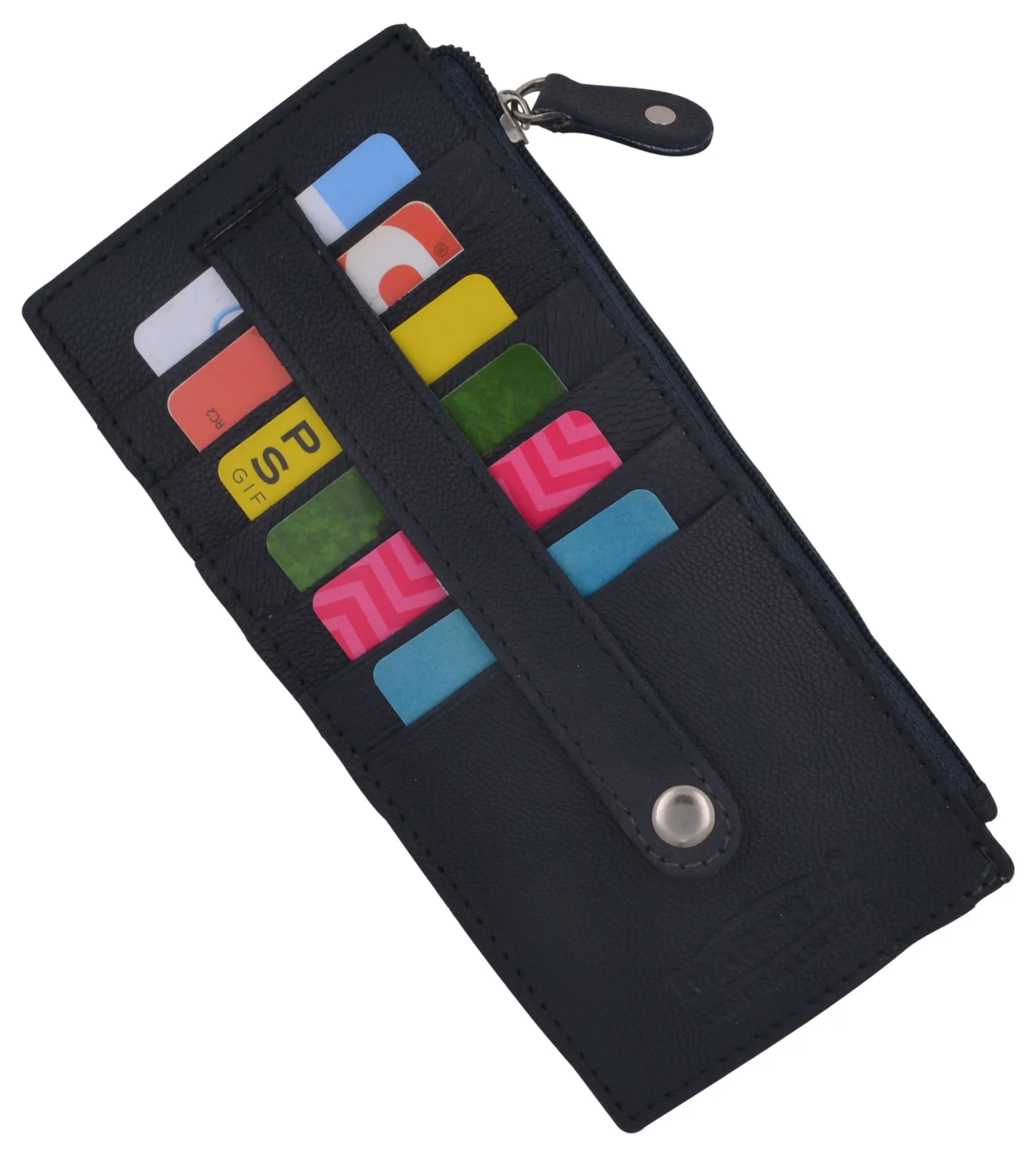 Leather All in One Card Case Holder Slim Wallet With a Card Protection Strap by Marshal