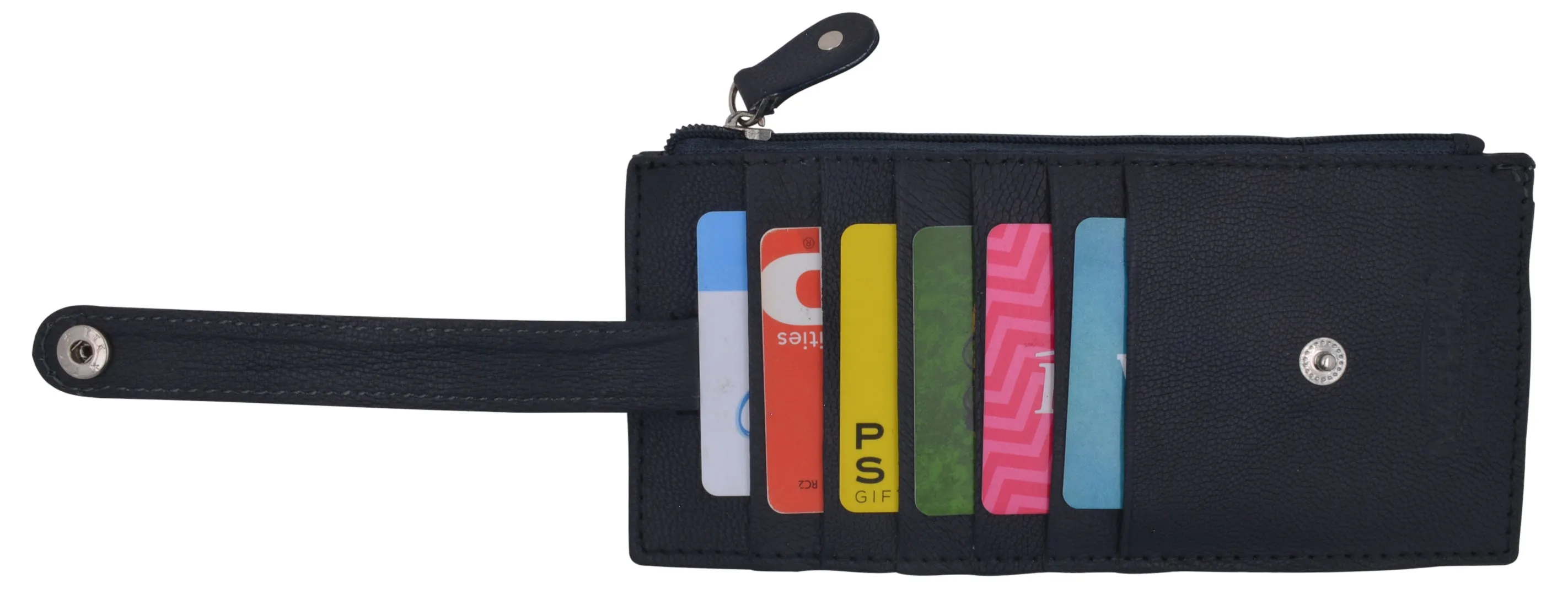 Leather All in One Card Case Holder Slim Wallet With a Card Protection Strap by Marshal