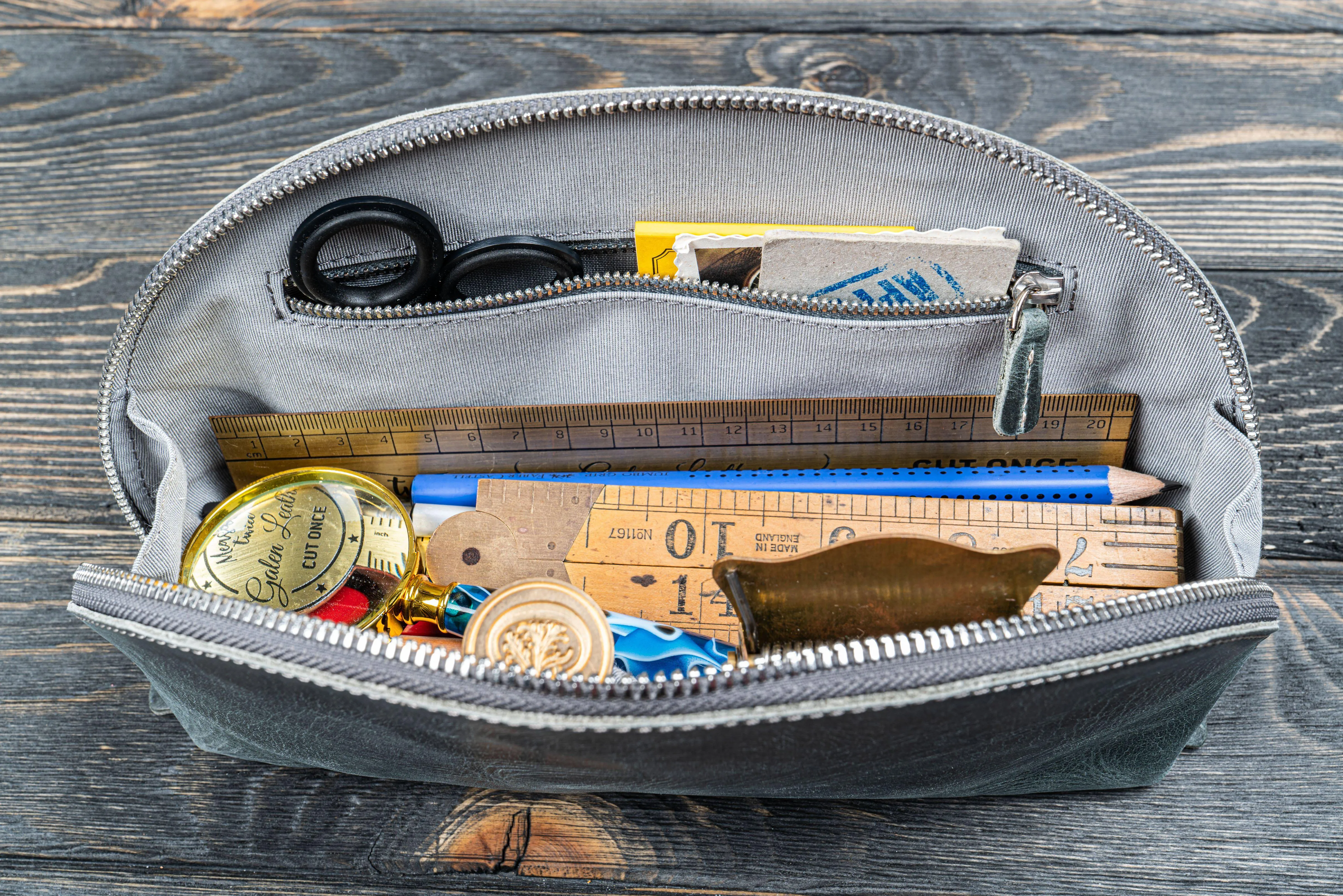 Leather Lunar Makeup / Toiletry Bag - Crazy Horse Smoky