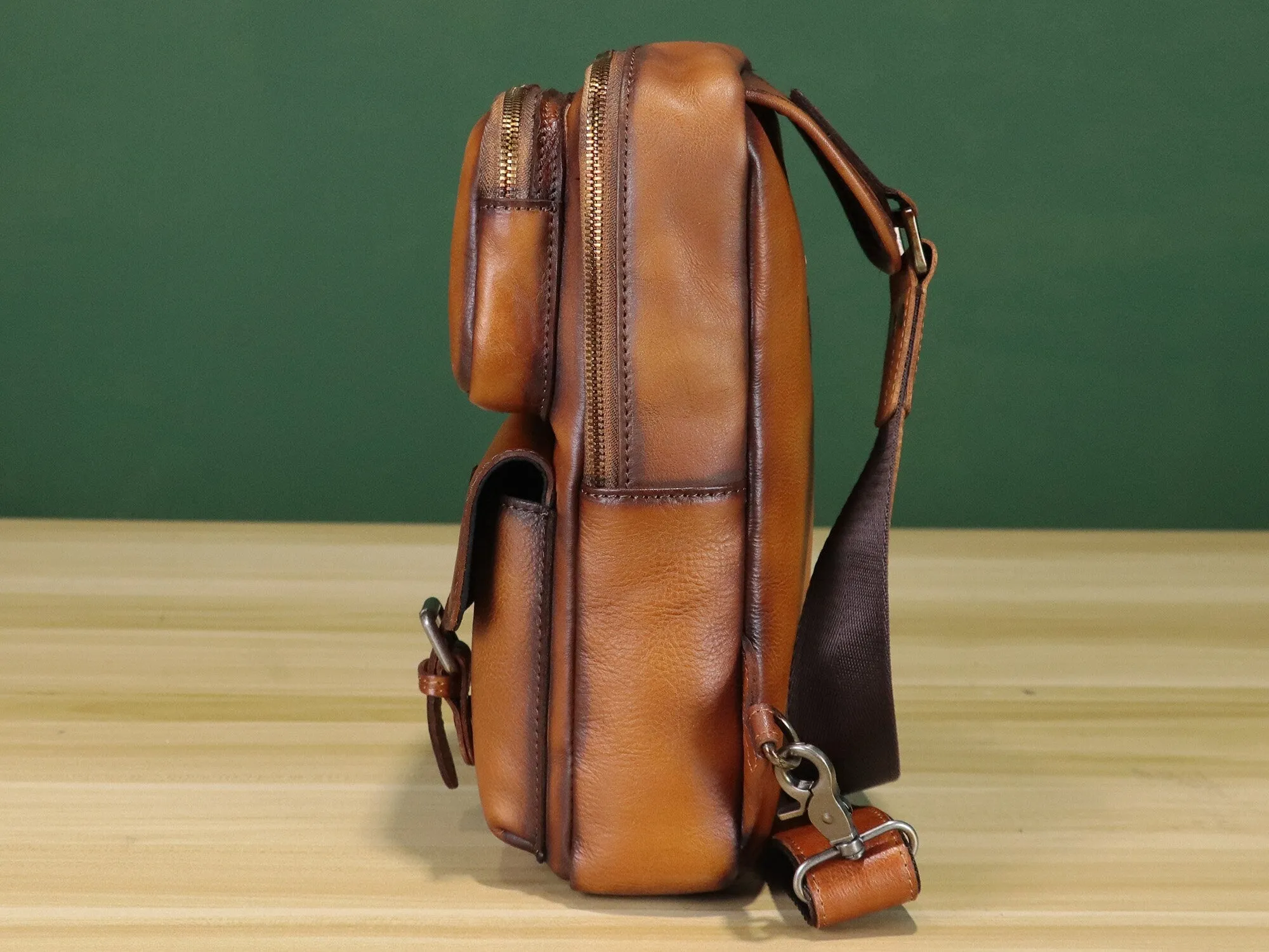 Leather Sling Bag Crossbody Chest Daypack Shoulder Backpack