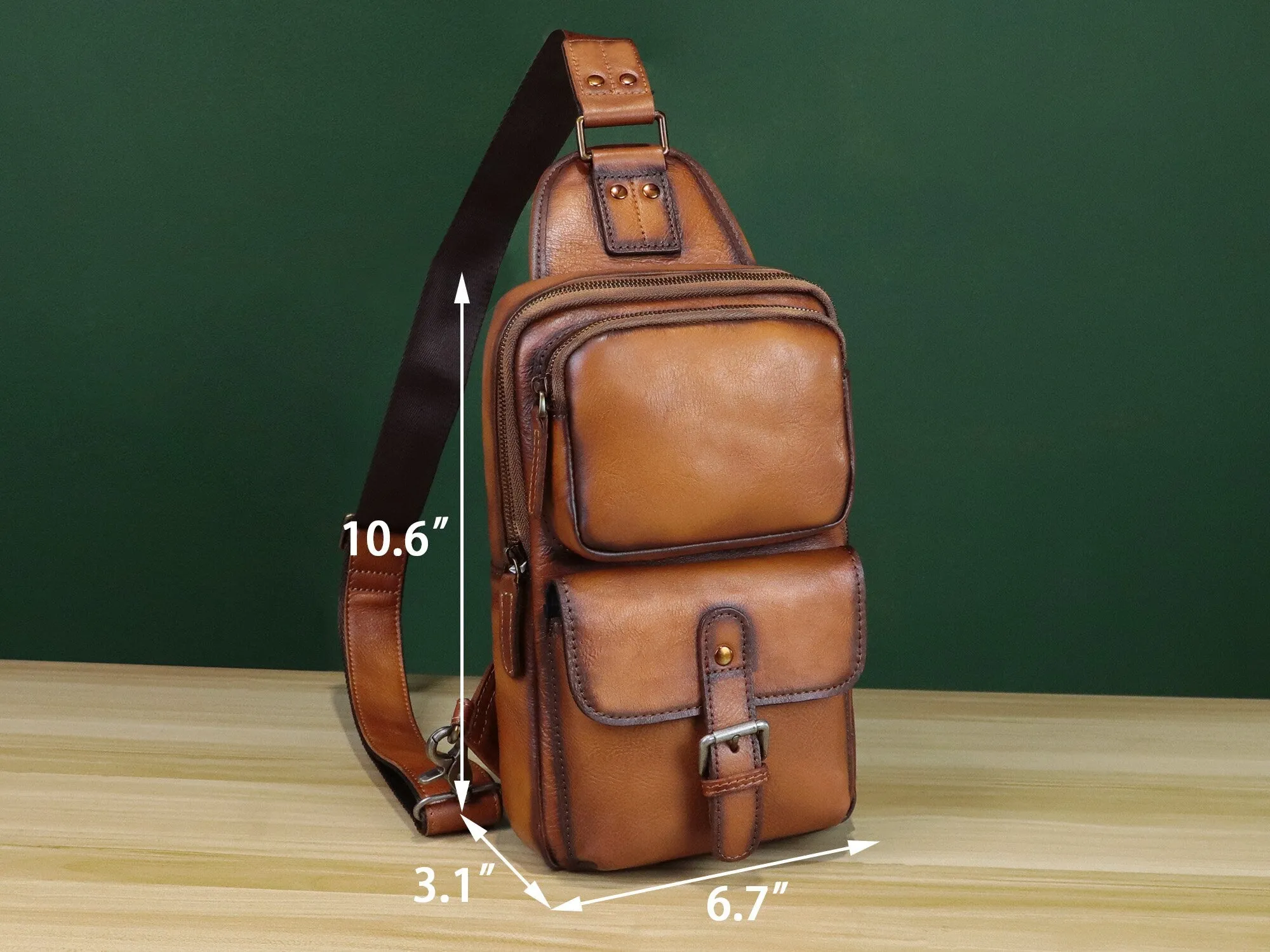 Leather Sling Bag Crossbody Chest Daypack Shoulder Backpack