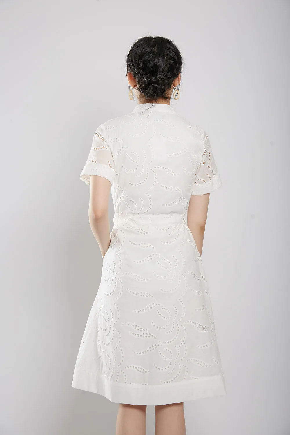 Letty Midi Dress in White Eyelet