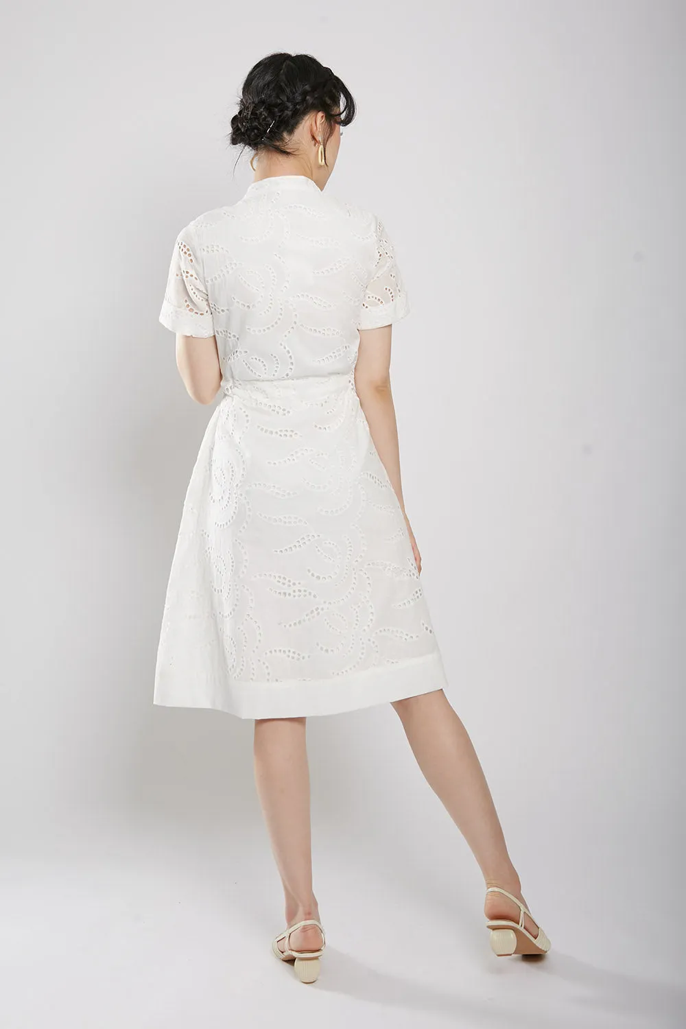 Letty Midi Dress in White Eyelet