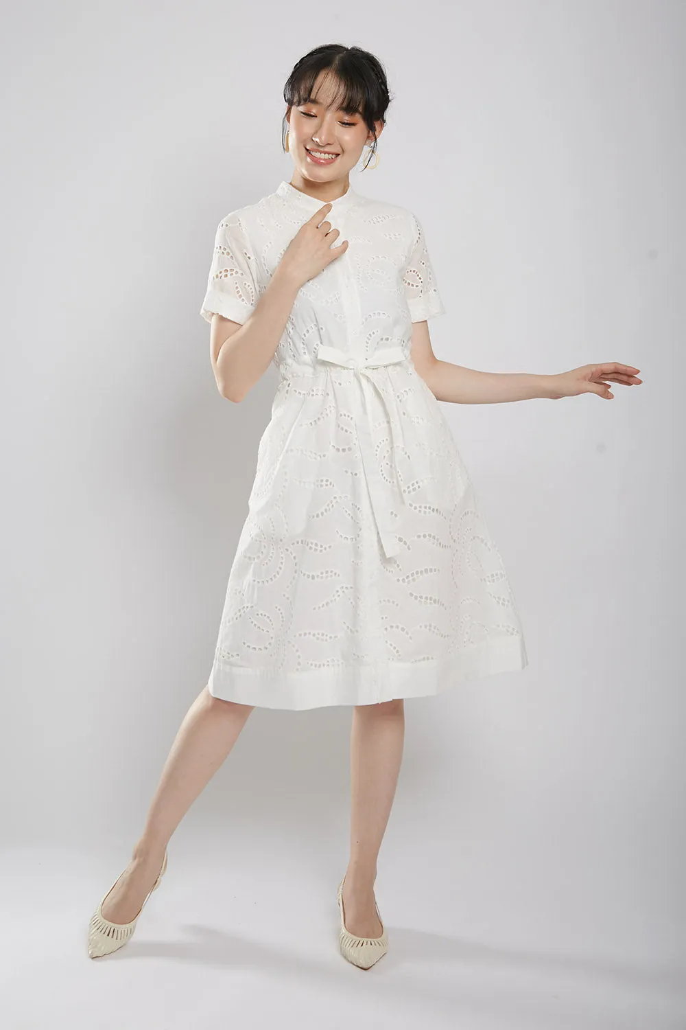 Letty Midi Dress in White Eyelet