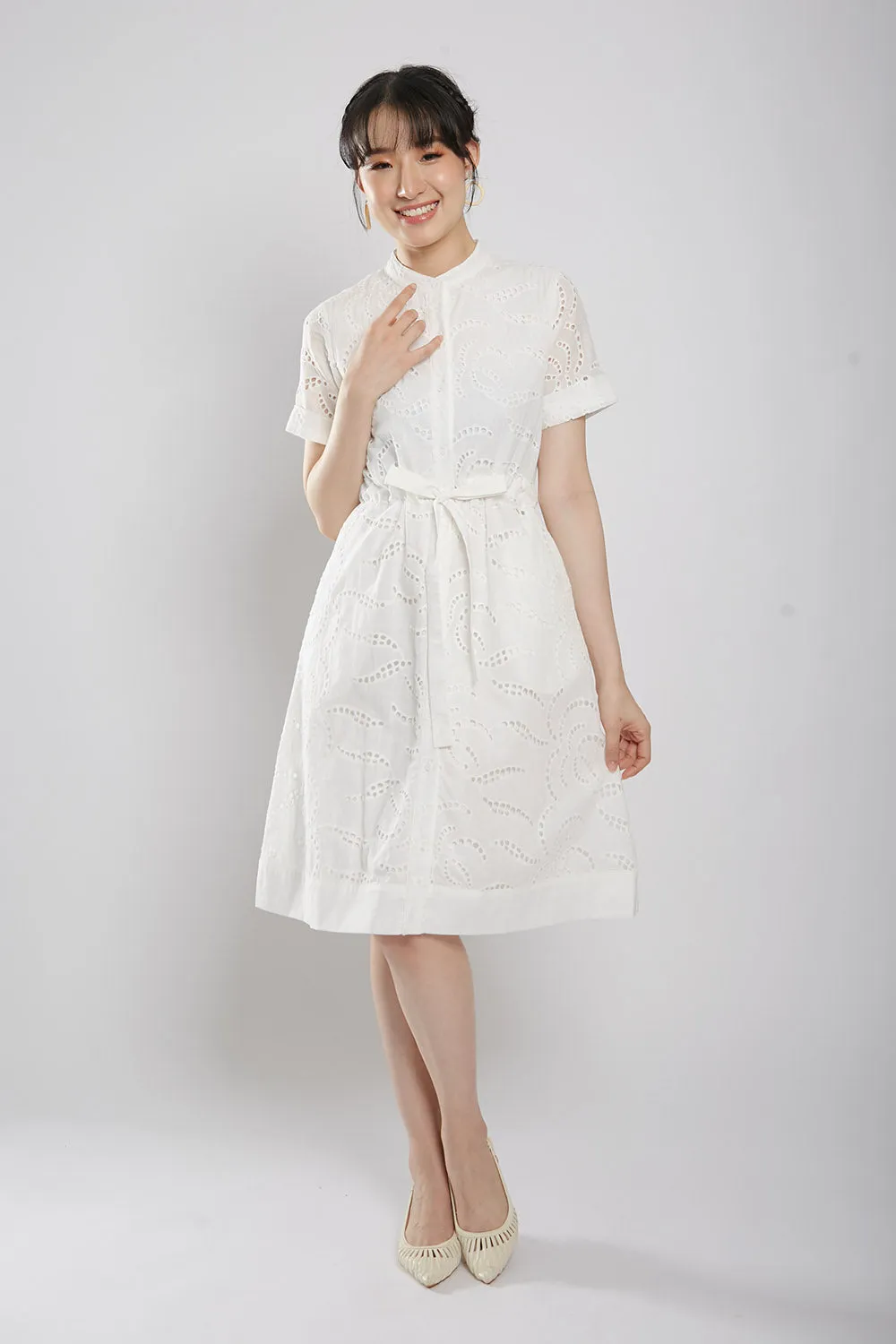 Letty Midi Dress in White Eyelet