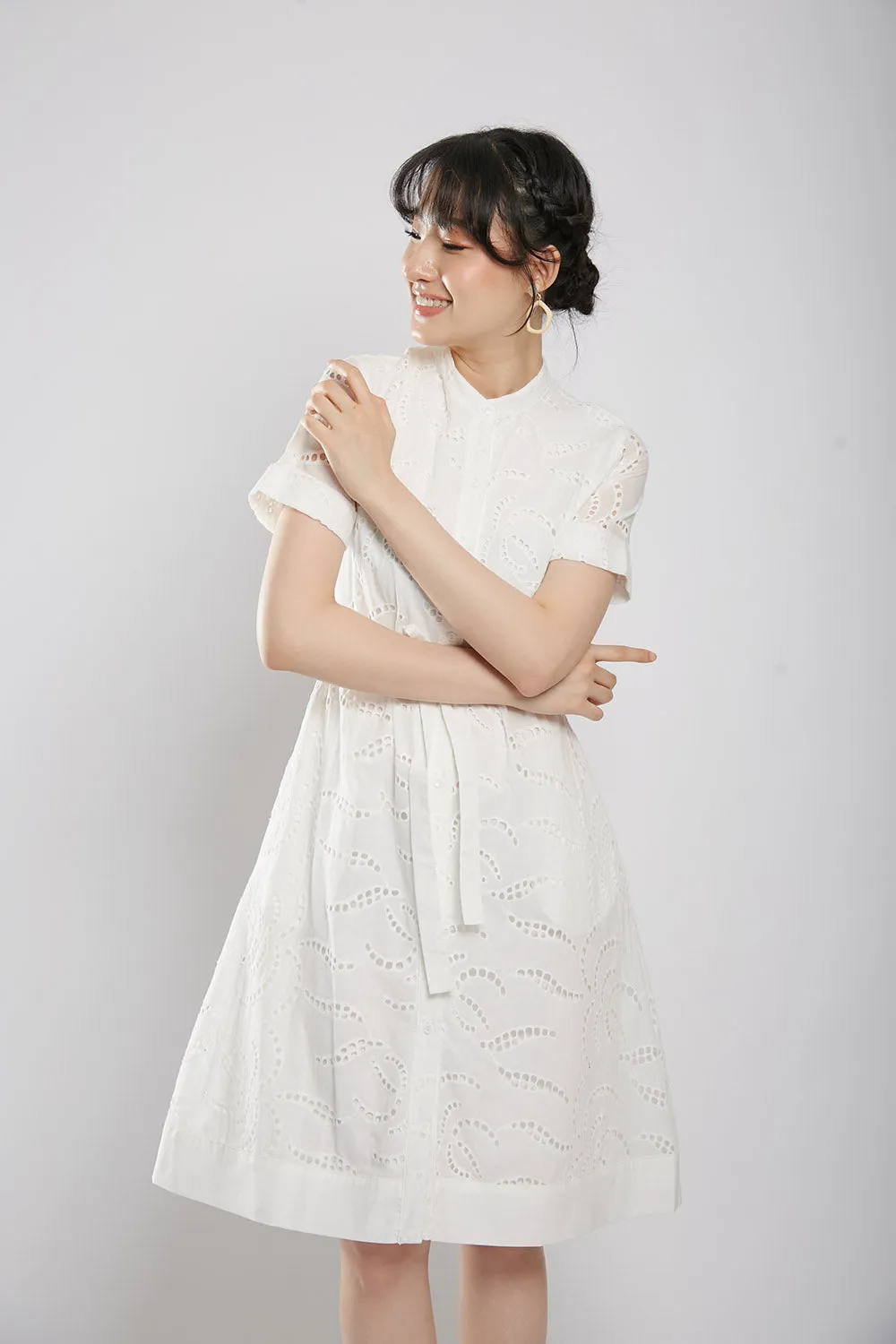 Letty Midi Dress in White Eyelet