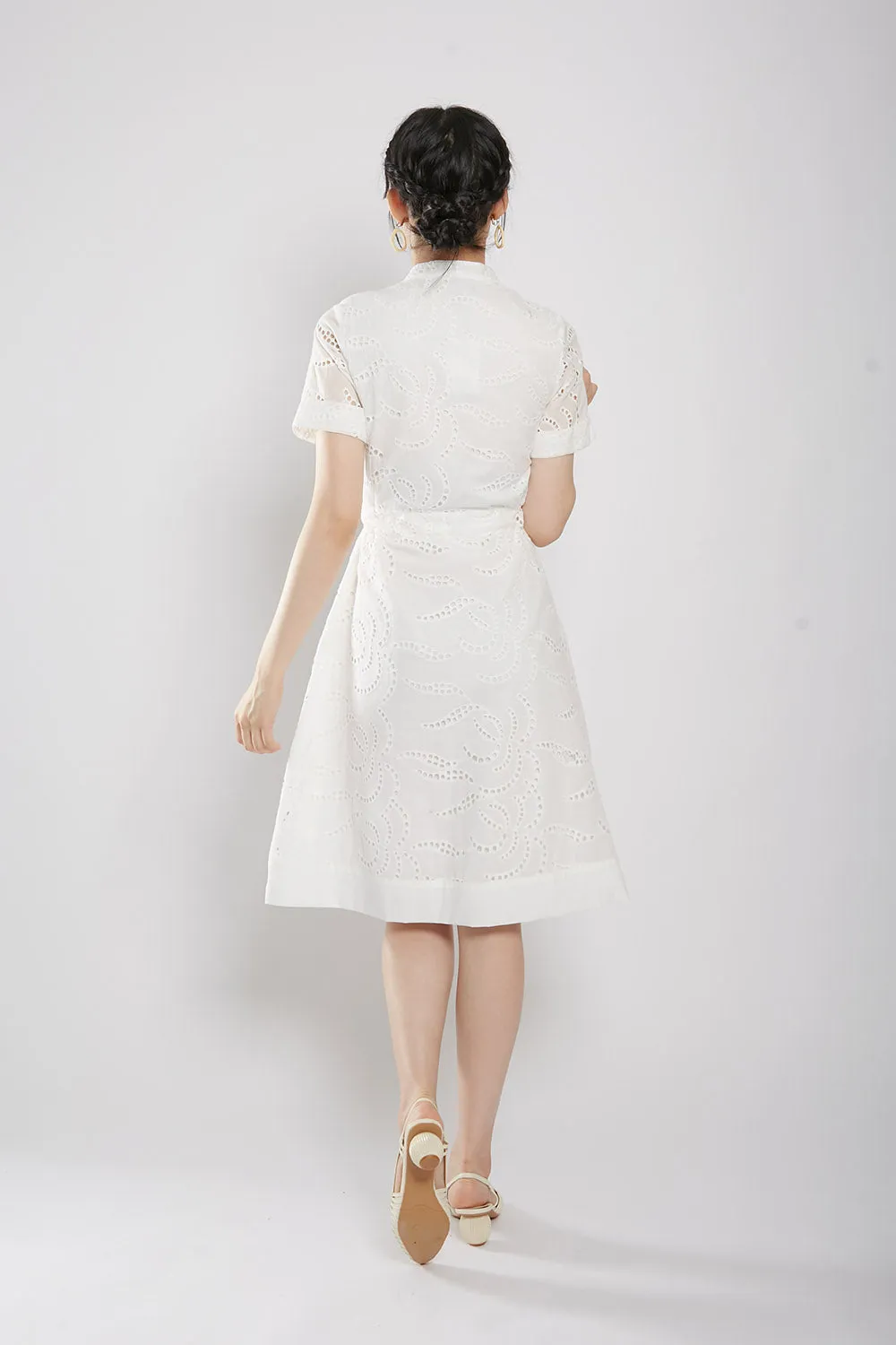 Letty Midi Dress in White Eyelet