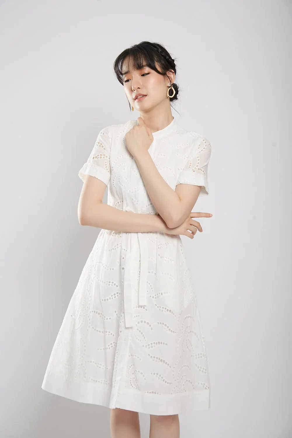 Letty Midi Dress in White Eyelet