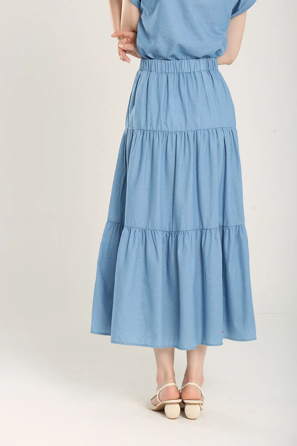 Lindea Tiered Skirts in Denim Blue