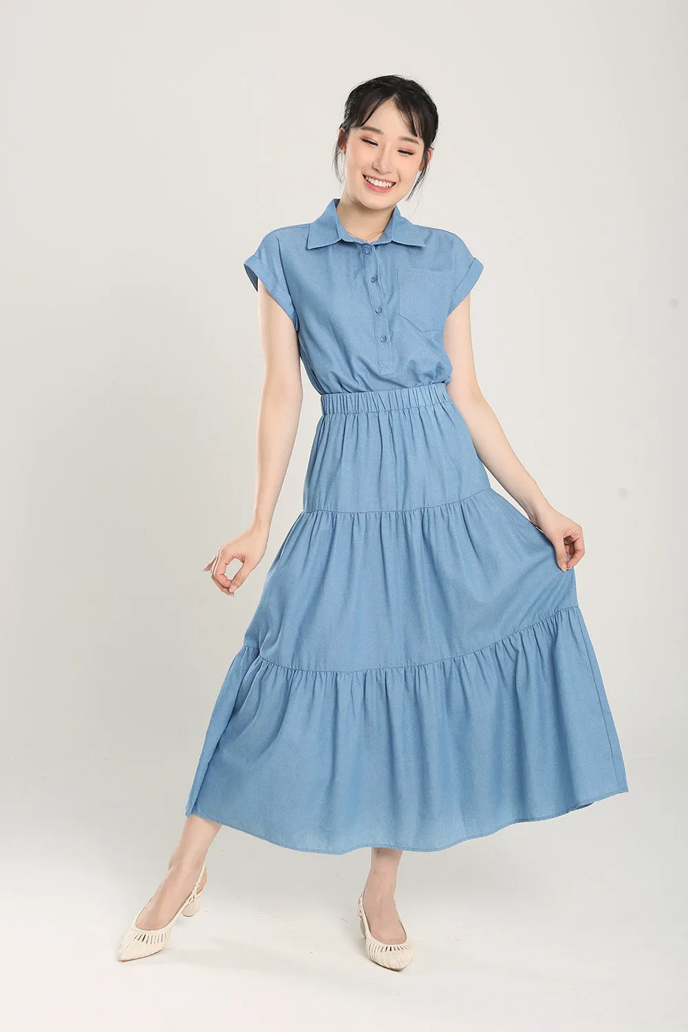 Lindea Tiered Skirts in Denim Blue