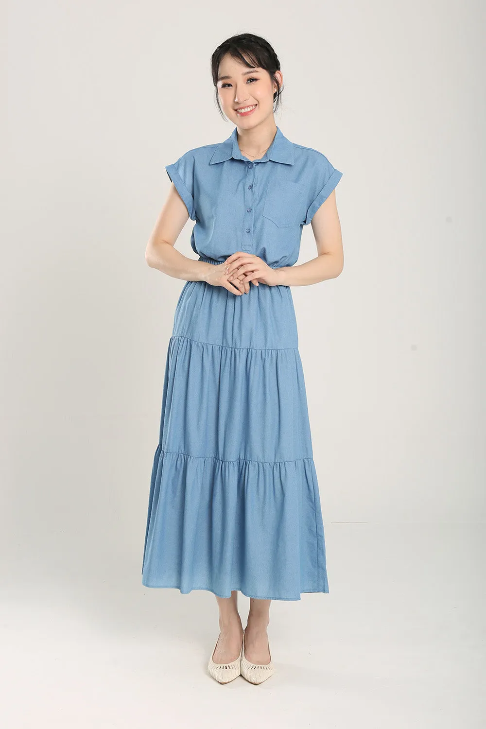 Lindea Tiered Skirts in Denim Blue