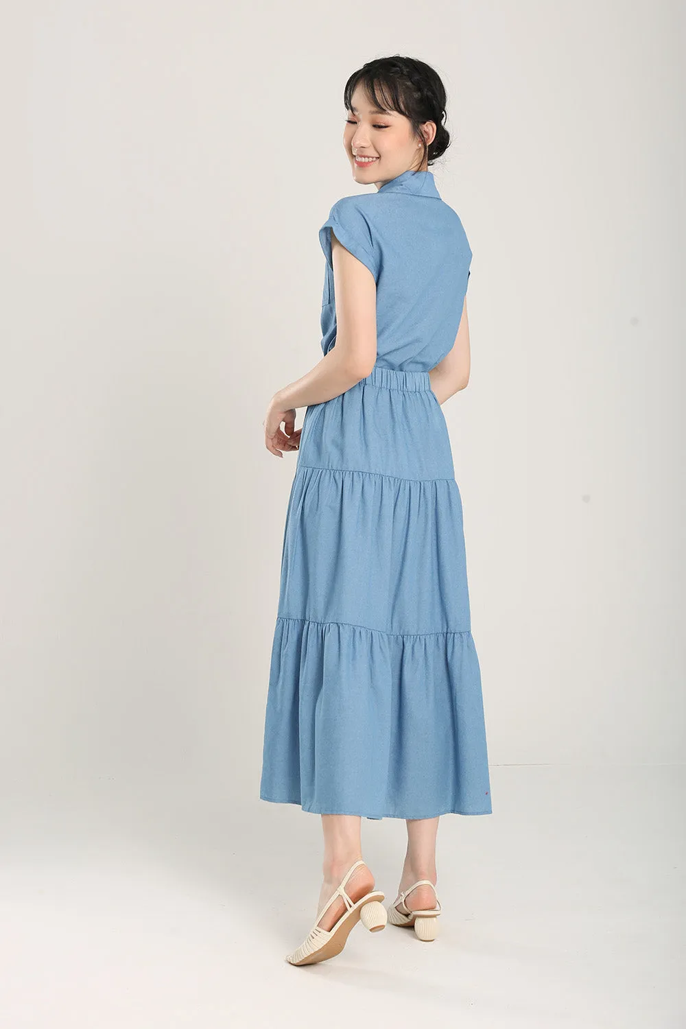 Lindea Tiered Skirts in Denim Blue