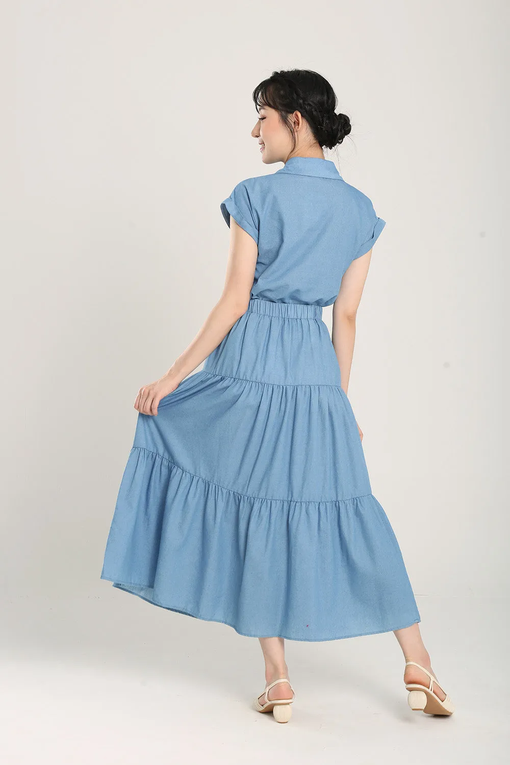 Lindea Tiered Skirts in Denim Blue