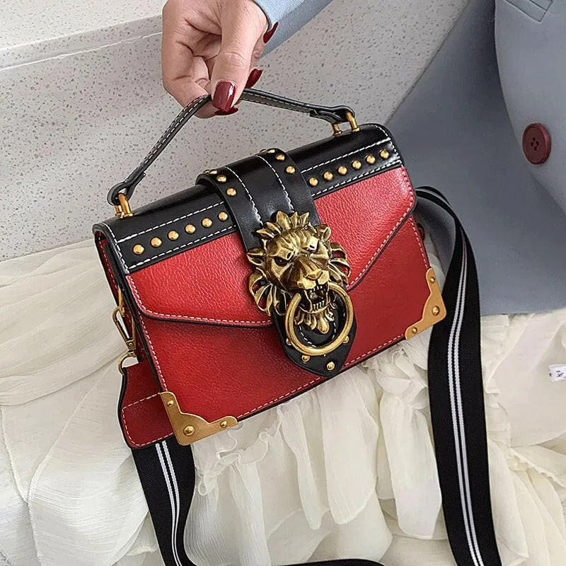 Lions Head Studded Handbag for a Chic Single Shoulder Crossbody Look