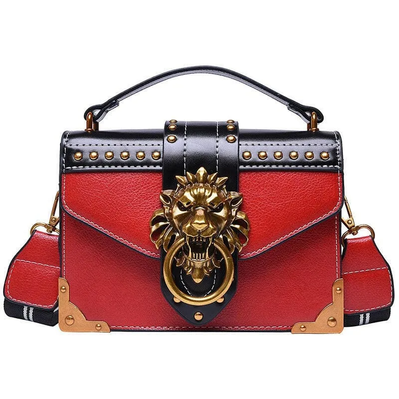 Lions Head Studded Handbag for a Chic Single Shoulder Crossbody Look