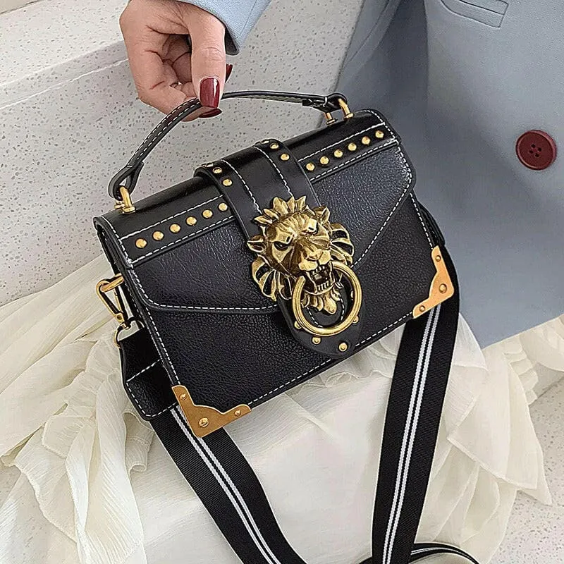 Lions Head Studded Handbag for a Chic Single Shoulder Crossbody Look