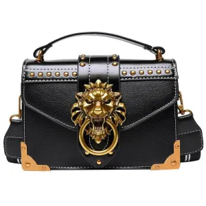 Lions Head Studded Handbag for a Chic Single Shoulder Crossbody Look