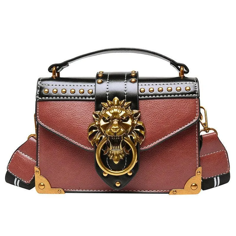 Lions Head Studded Handbag for a Chic Single Shoulder Crossbody Look