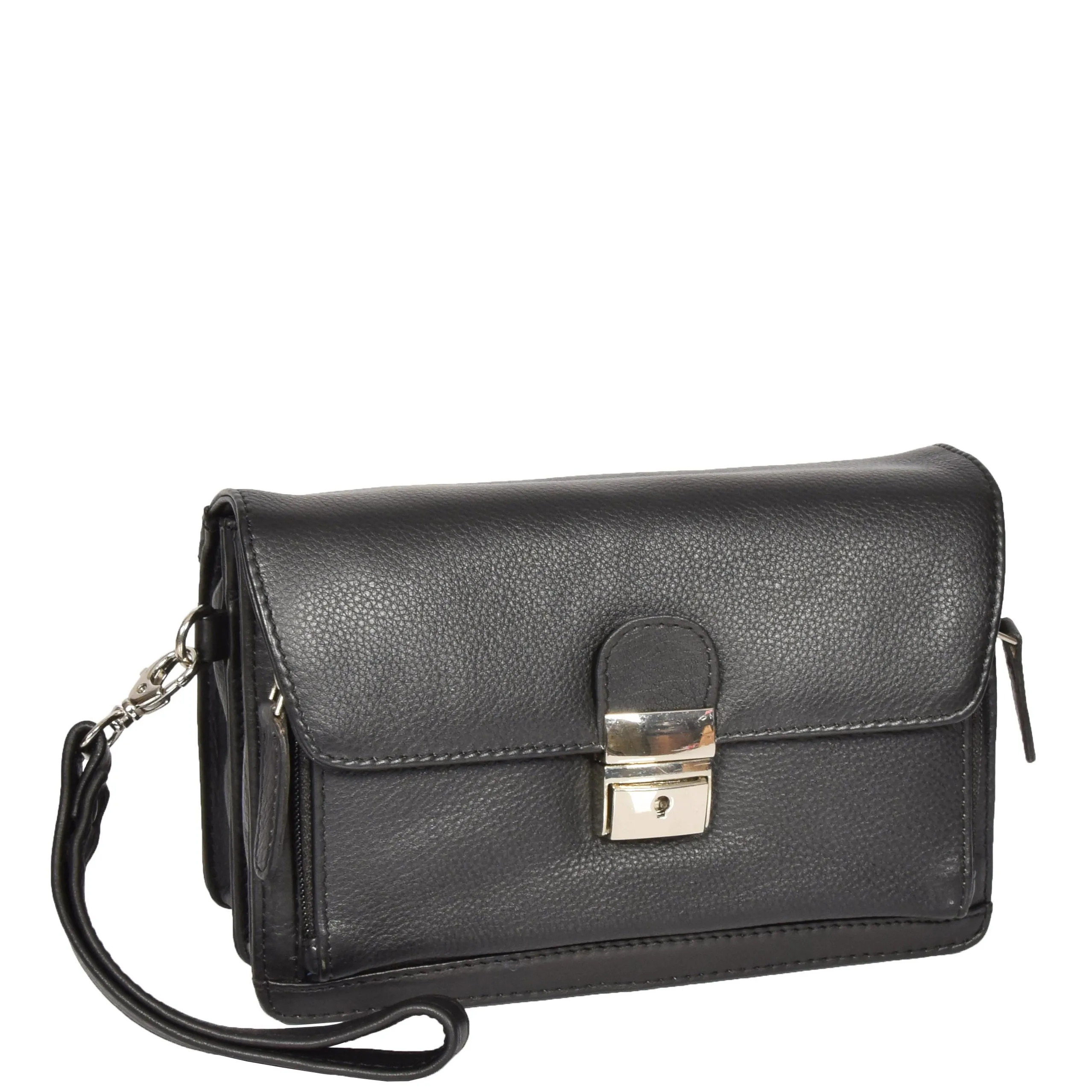 Lockable Leather Wrist Bag HOL584 Black