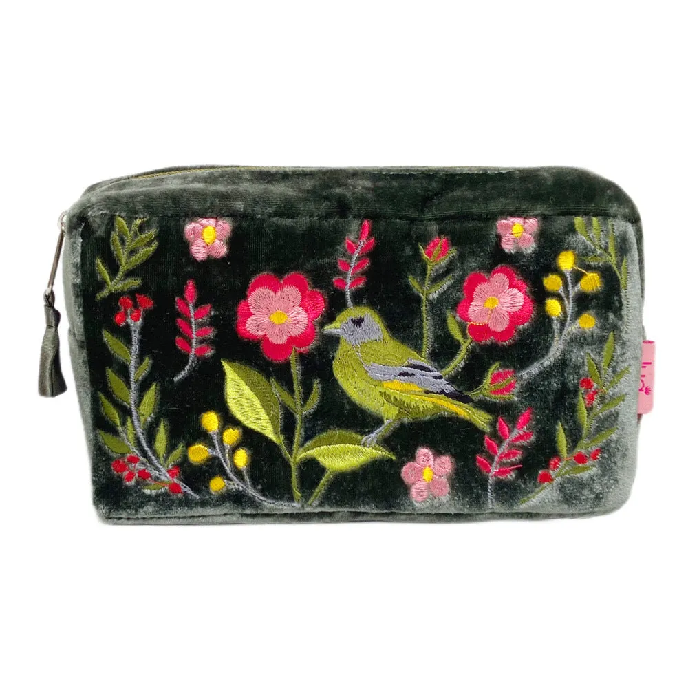 Lua Silk Velvet Greenfinch and Flower Box Cosmetic Purse