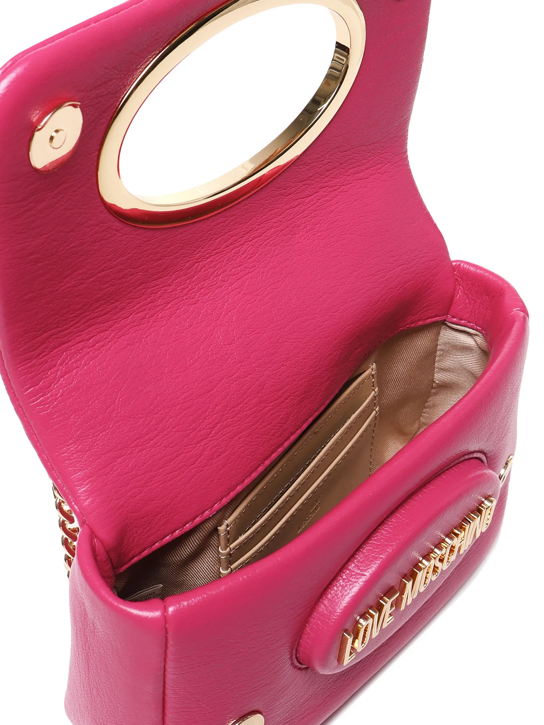 Magenta Leather Shoulder Bag with Flap