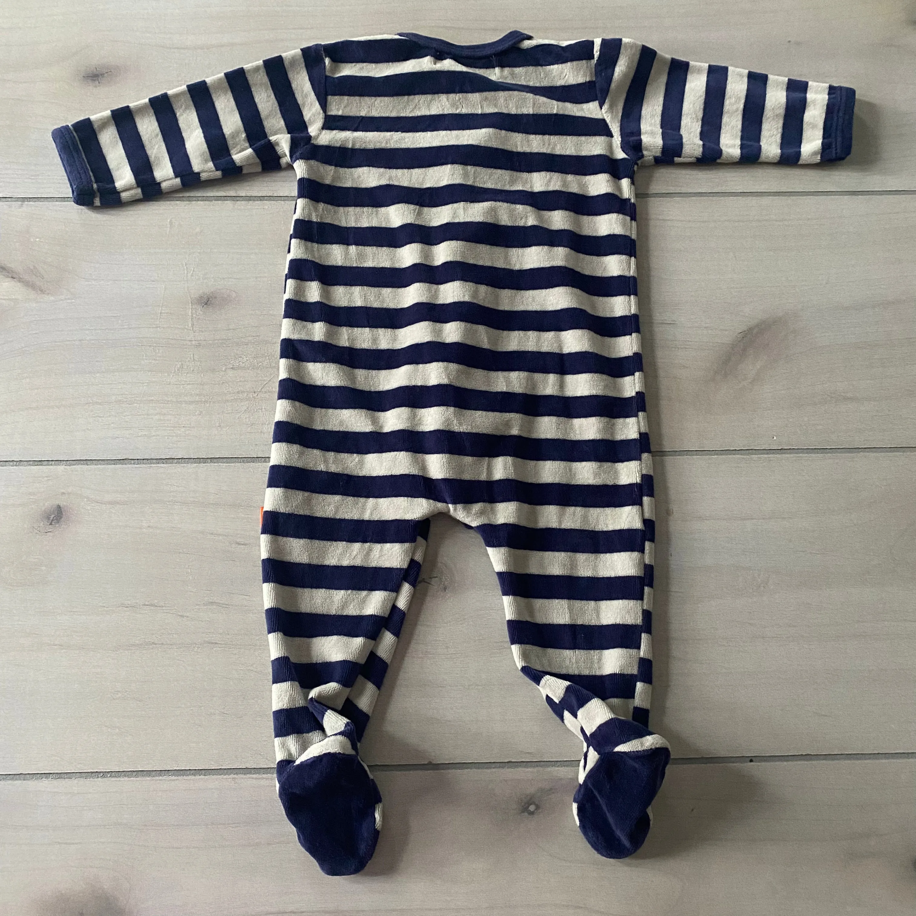 Magnificent Baby Velour Navy Striped Magnetic Footed Sleeper