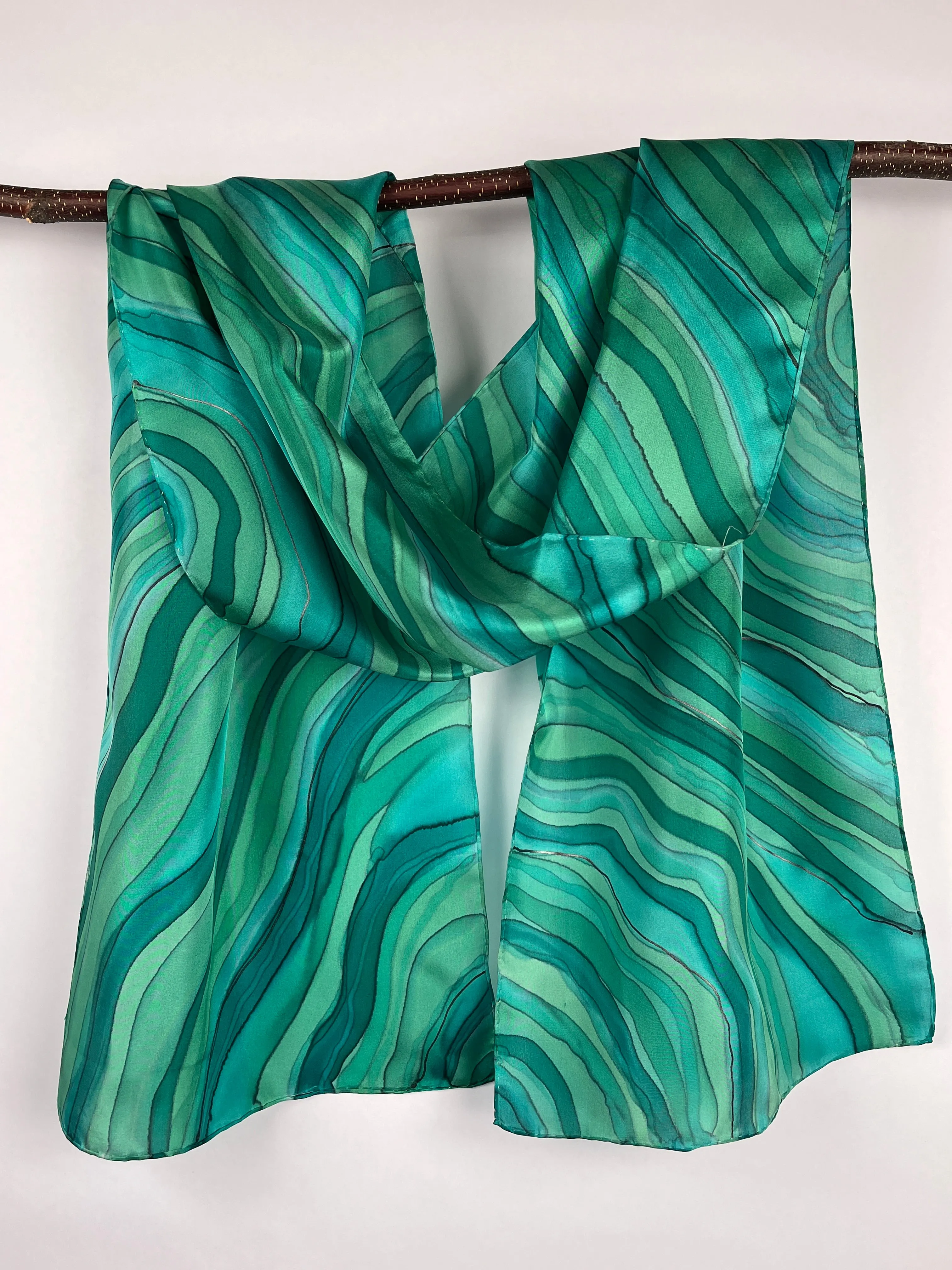 “Magnificent Malachite" - Hand-dyed Silk Scarf - $130