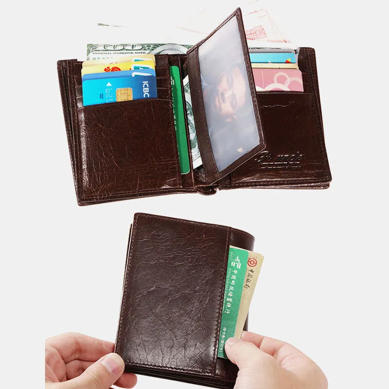 Men Genuine Leather RFID Anti theft 15 Card Slots Bifold Wallet Purse