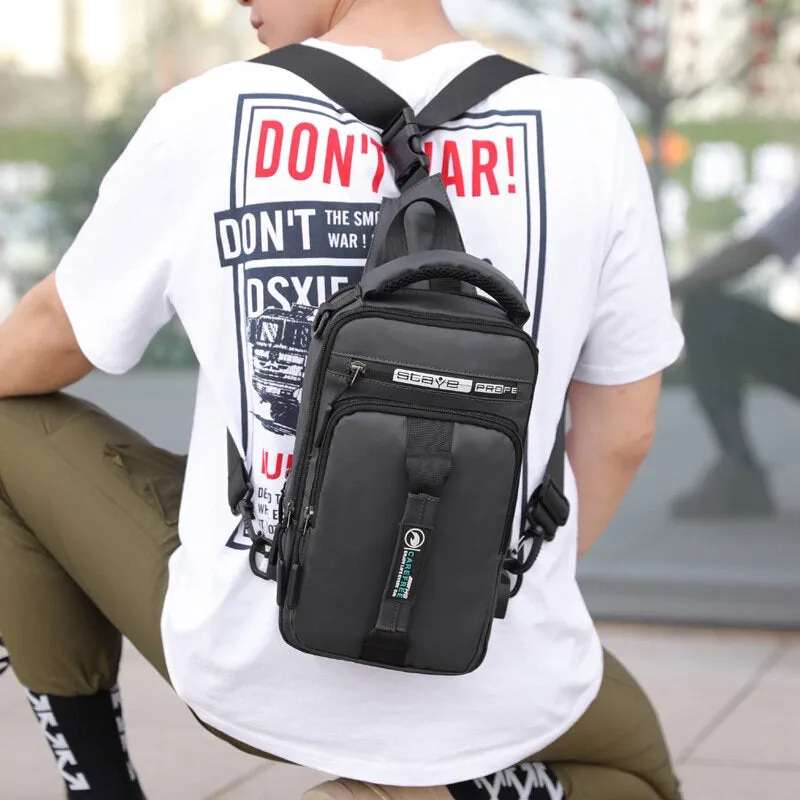 Men Nylon USB Charging Casual Outdoor Brief Chest Bag Shoulder Backpack