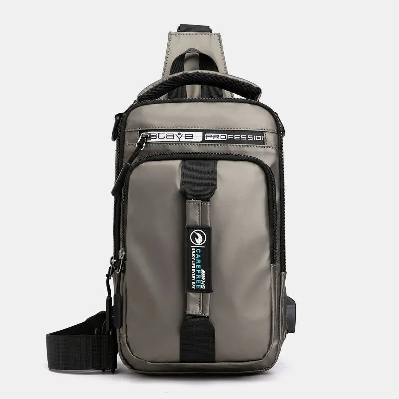 Men Nylon USB Charging Casual Outdoor Brief Chest Bag Shoulder Backpack