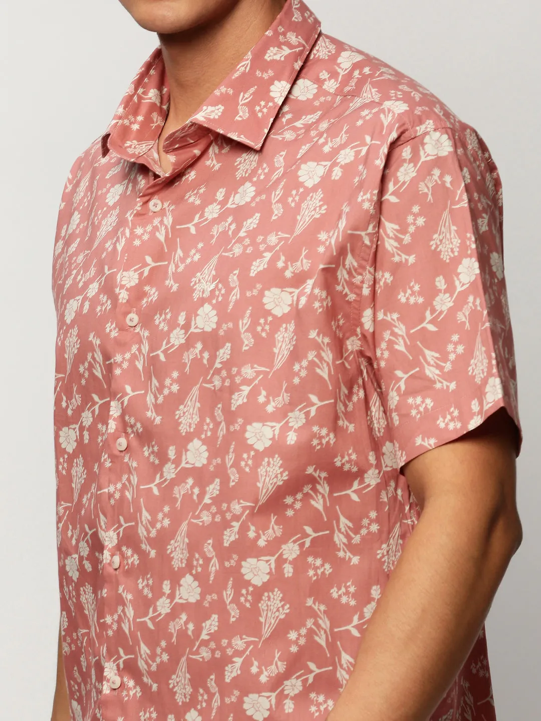 Men Peach Floral Casual Casual Shirts