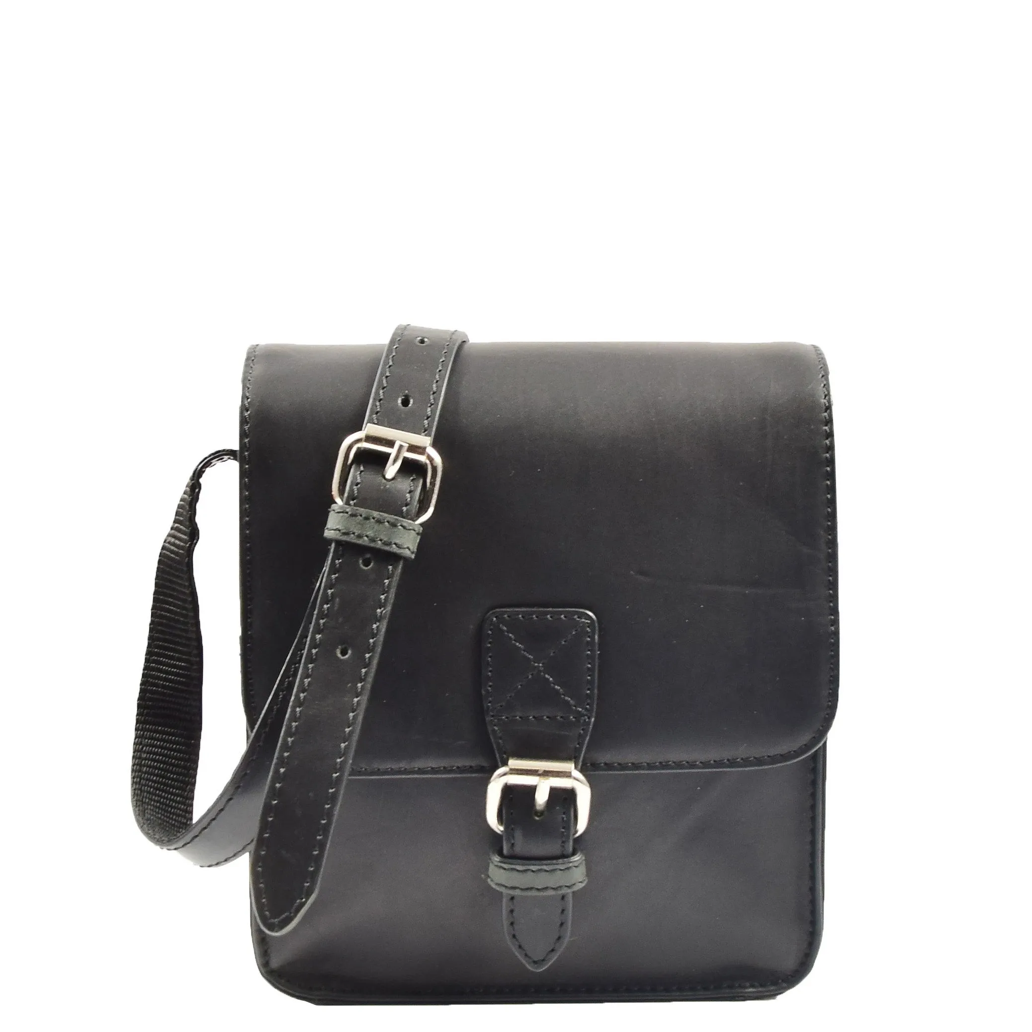 Mens Cross Body Shoulder Bag Leather BOWER Black