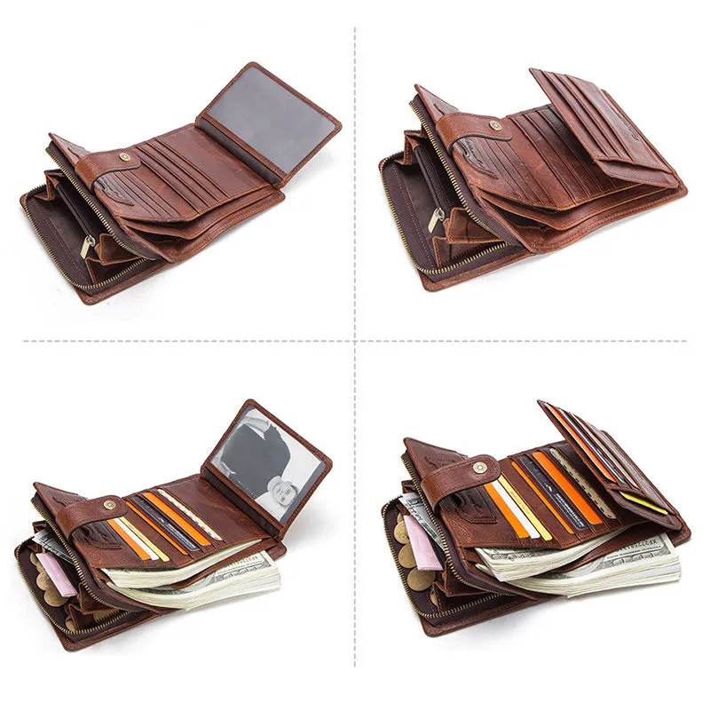 Men's Small Leather Trifold Wallet RFID Blocking