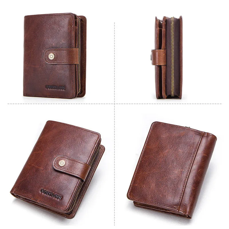 Men's Small Leather Trifold Wallet RFID Blocking