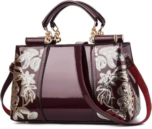 Metallic Studded Wine Top Handle Luxury Embroidered Handbag