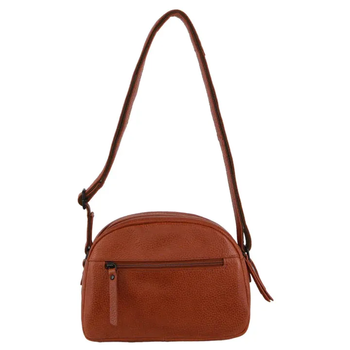 Milleni Leather Multi-Zip Cross-Body Bag in Cognac