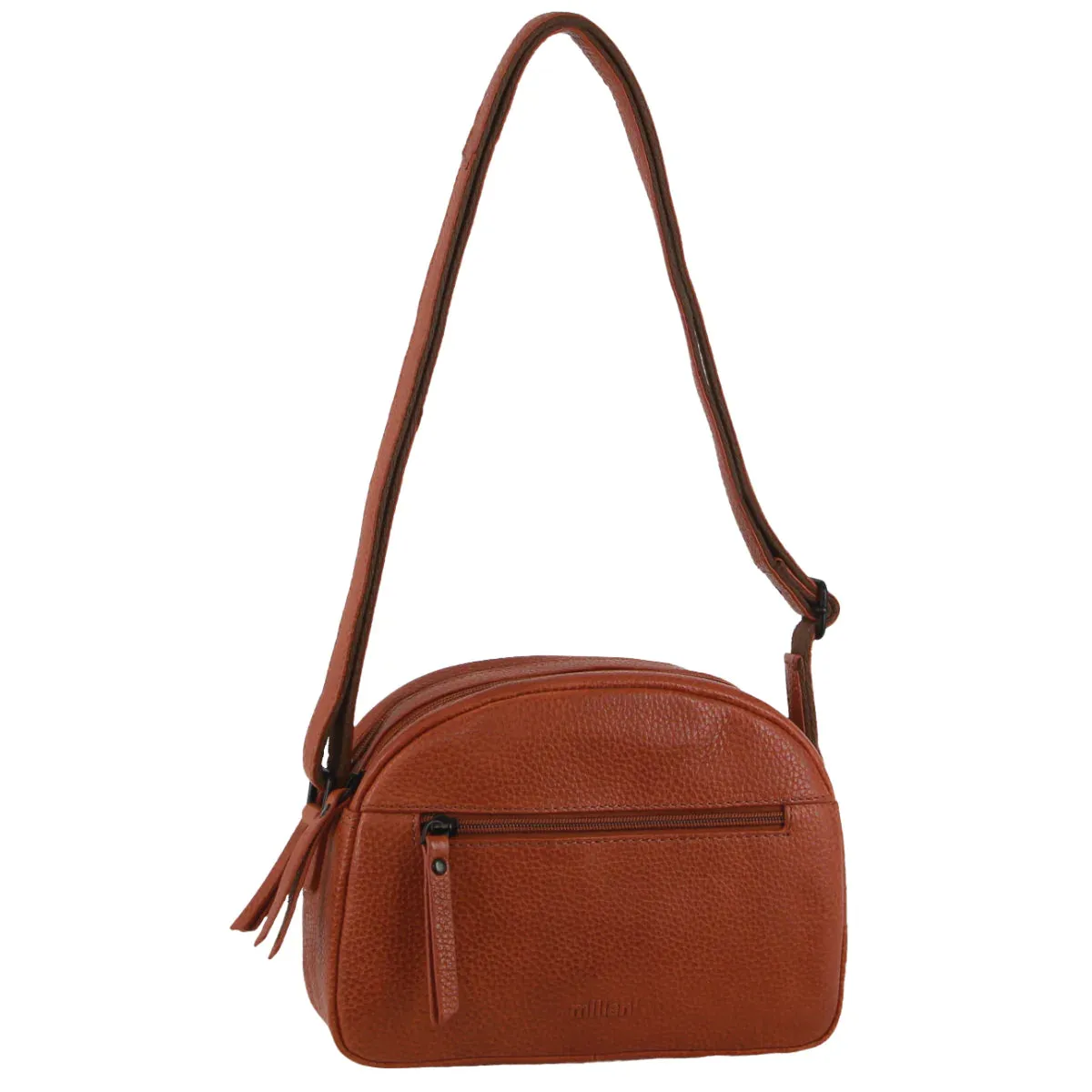 Milleni Leather Multi-Zip Cross-Body Bag in Cognac