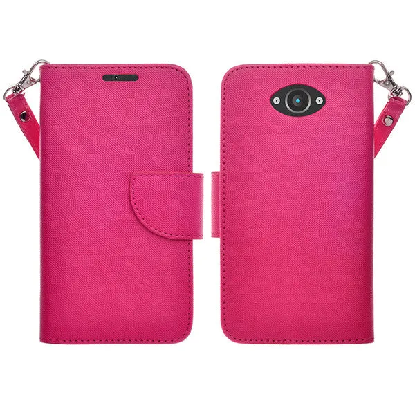 Motorola Droid Turbo | Motorola Moto Maxx | Motorola XT1254 Cases, Wrist Strap Magnetic Fold[Kickstand] Pu Leather Wallet Case with ID & Credit Card Slots for Motorola Droid Turbo | Motorola Moto Maxx | Motorola XT1254 - Hot Pink