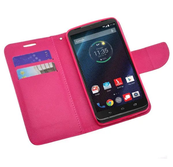 Motorola Droid Turbo | Motorola Moto Maxx | Motorola XT1254 Cases, Wrist Strap Magnetic Fold[Kickstand] Pu Leather Wallet Case with ID & Credit Card Slots for Motorola Droid Turbo | Motorola Moto Maxx | Motorola XT1254 - Hot Pink