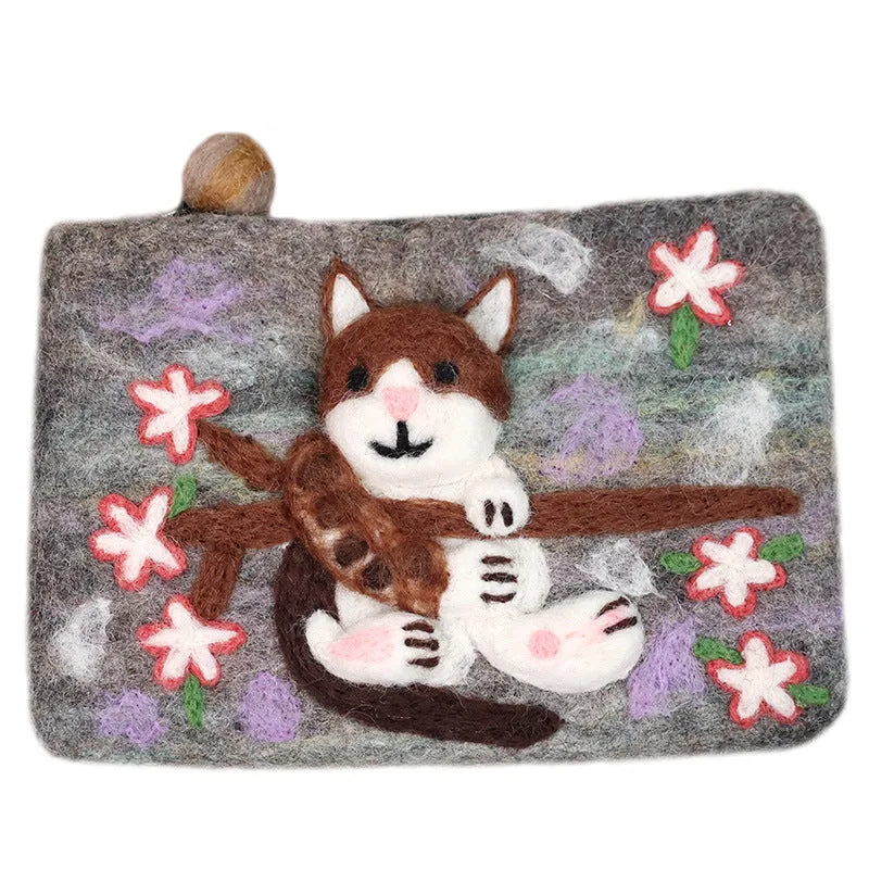 Nepal Wool Felt pouch Hand Carry Coin Purse - Cat