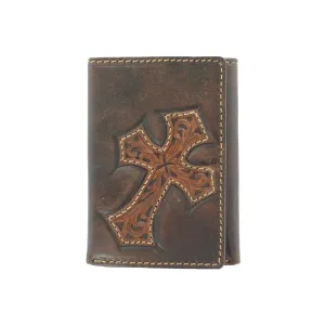 Nocona Brown Leather Cross Trifold Wallet