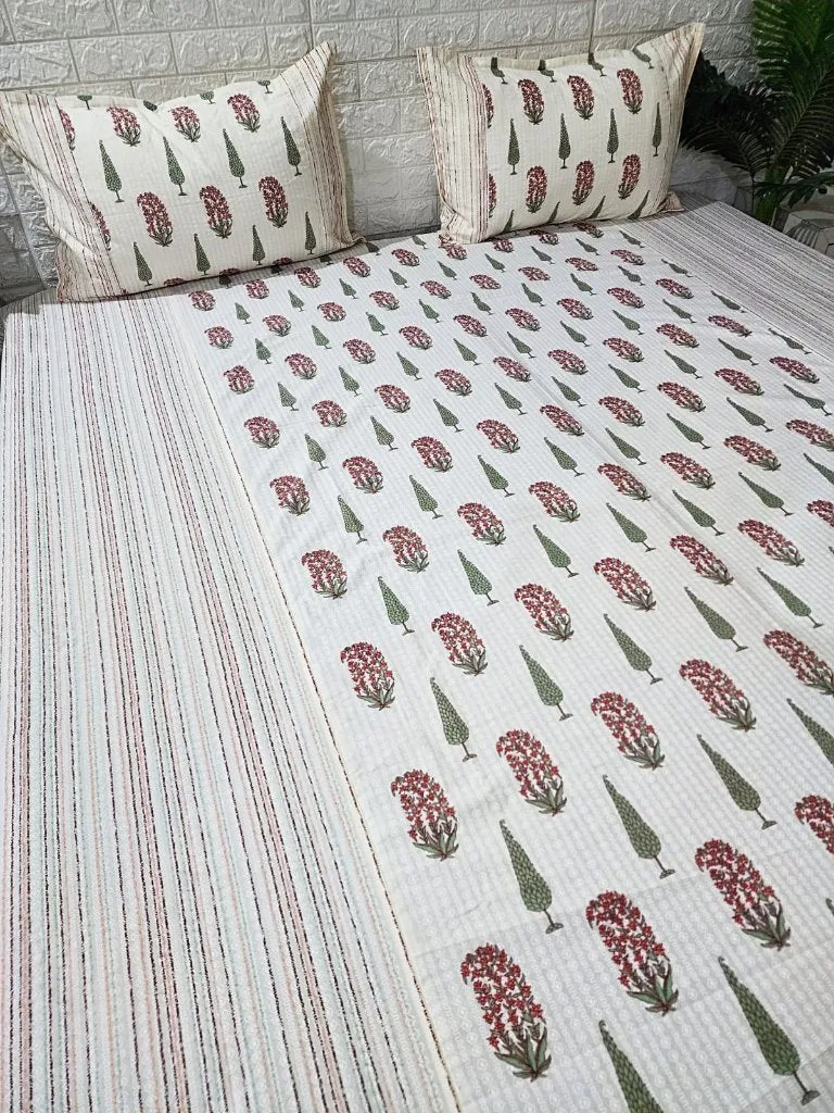 Off White Magnificent Floral Ajrakh Bedsheet