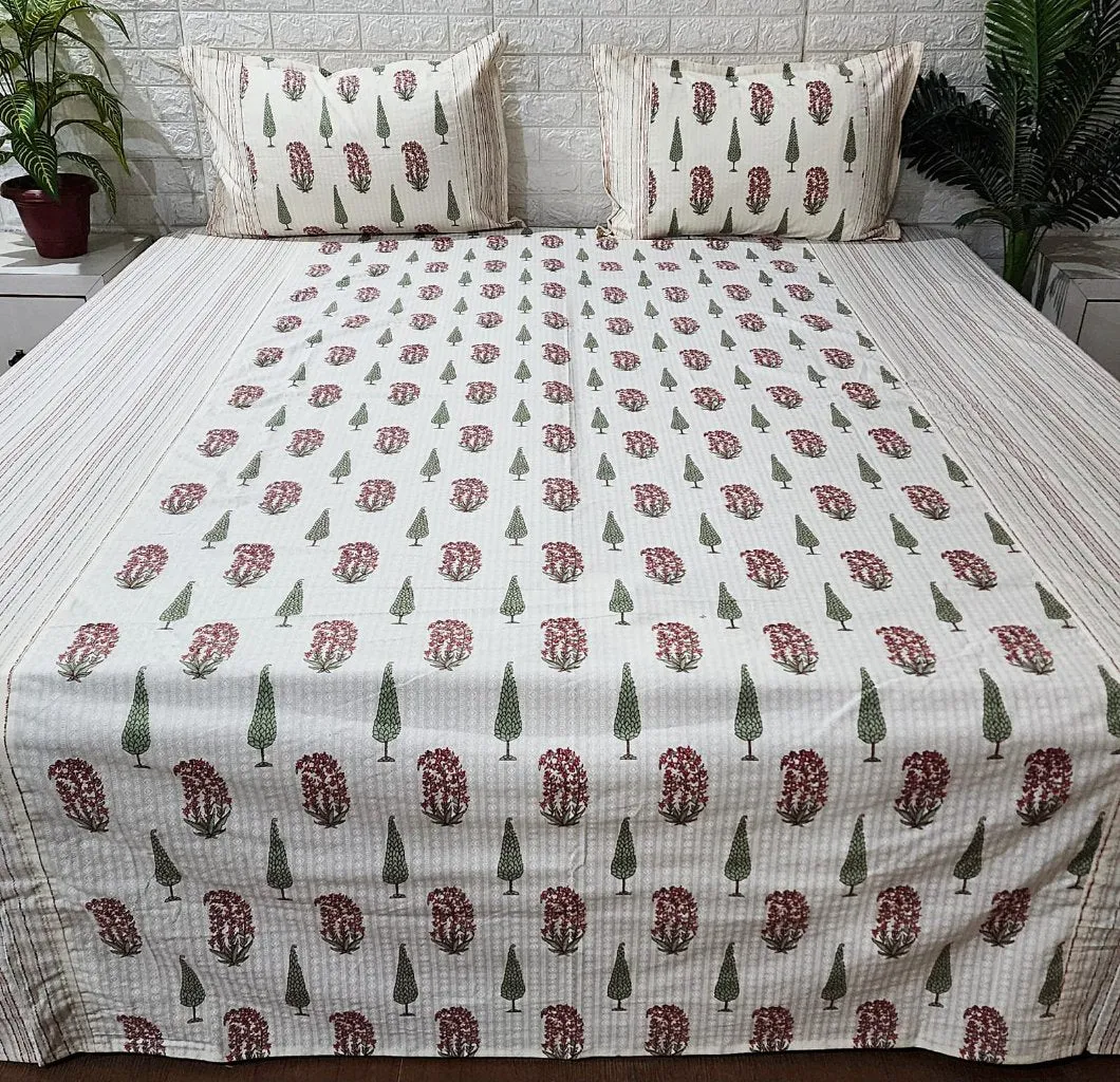 Off White Magnificent Floral Ajrakh Bedsheet