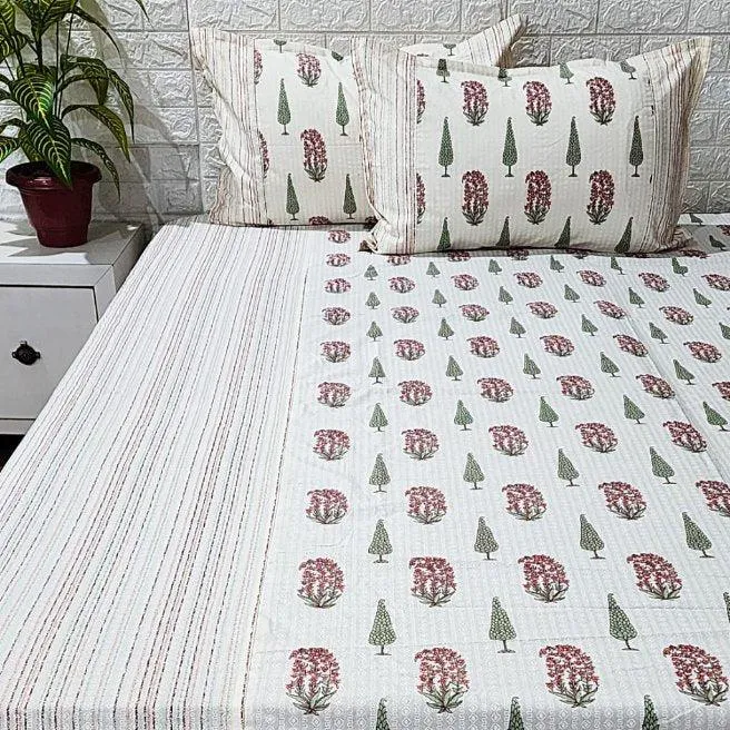 Off White Magnificent Floral Ajrakh Bedsheet