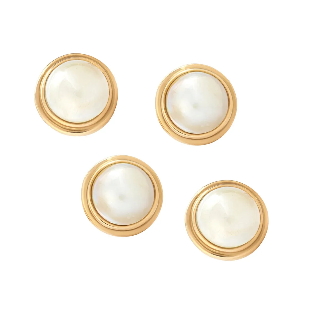 Pearl with Thick Border 18K Yellow Gold Tuxedo Studs