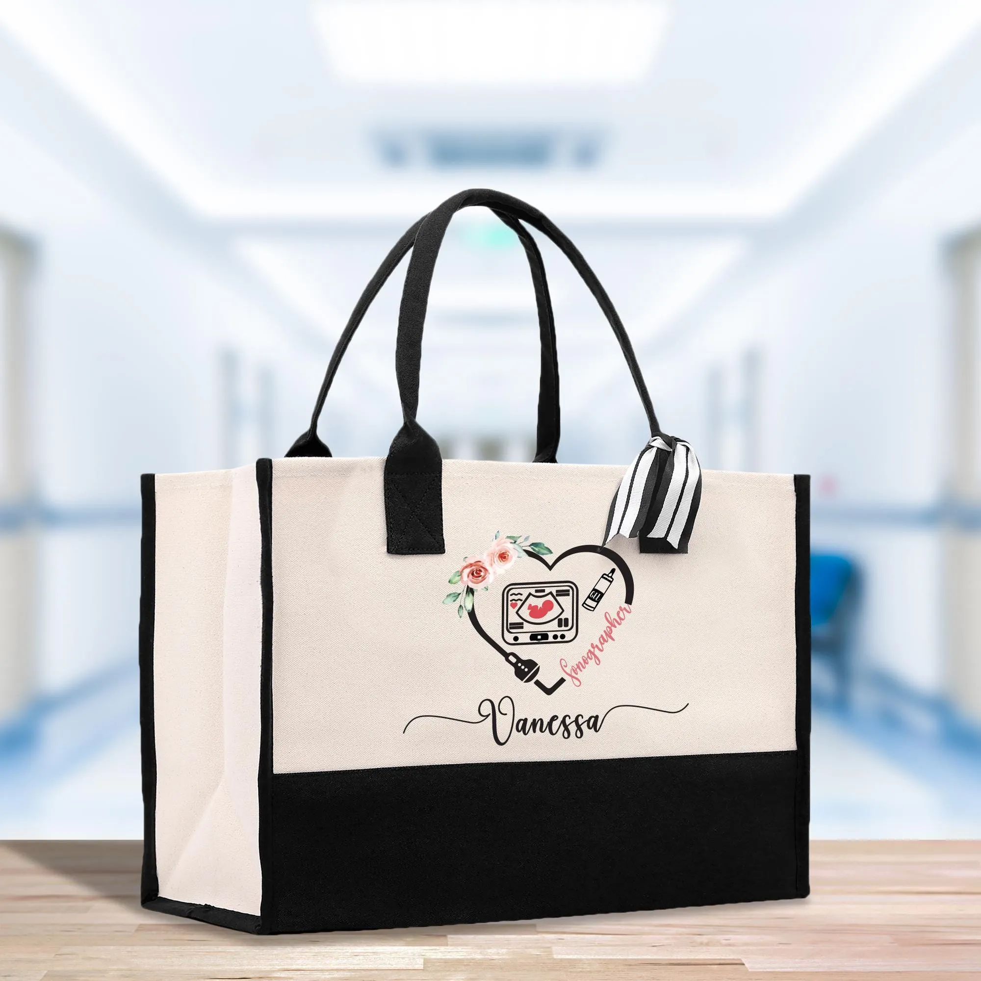 Personalized Sonographer Cotton Canvas Tote Bag Sonography Student Gift Custom Ultrasound Tote Bag Gift for RDMS Radiology Tech Bag (NT1006)