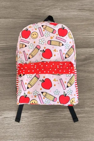 Pink & Red School Supplies Backpack