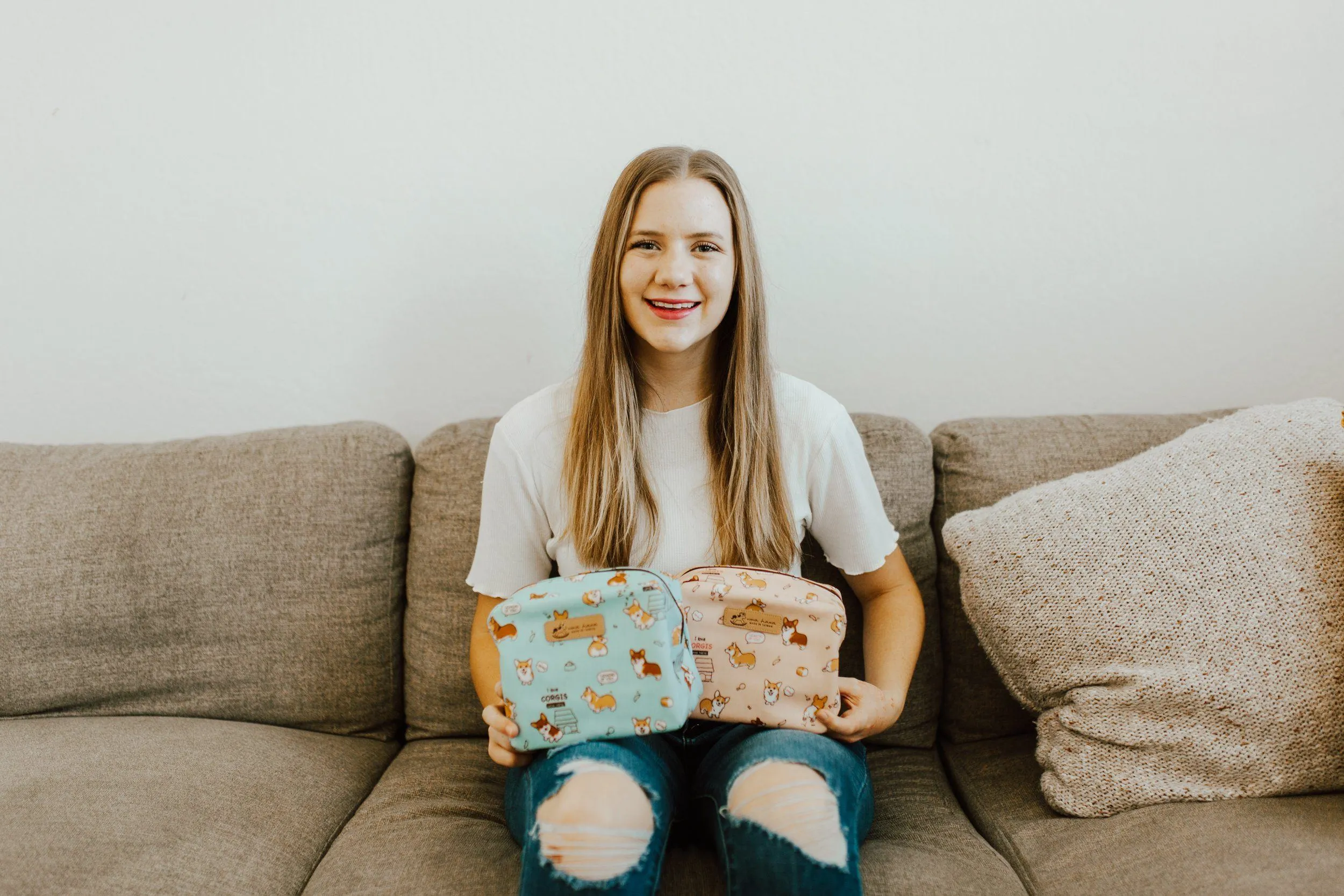 Pink Floral Meadows Cube Cosmetic Bag